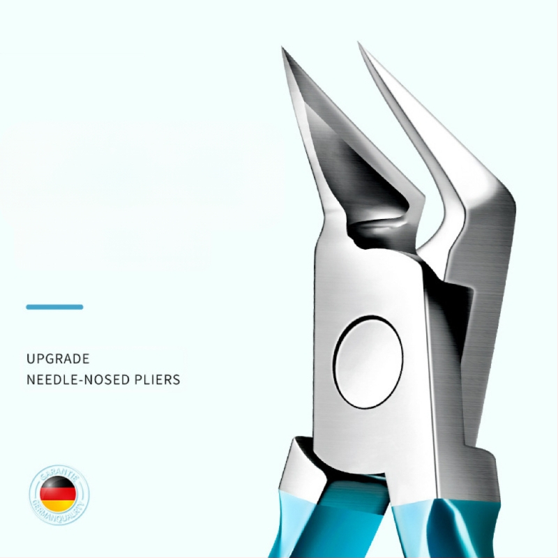 Nerūdijančio plieno pedikiūro nagų žnyplės su įlankta burna ir smailiu galu, skirtos įaugusiems nagams ir mirusios odos šalinimui, nešiojamas plokščio dizaino