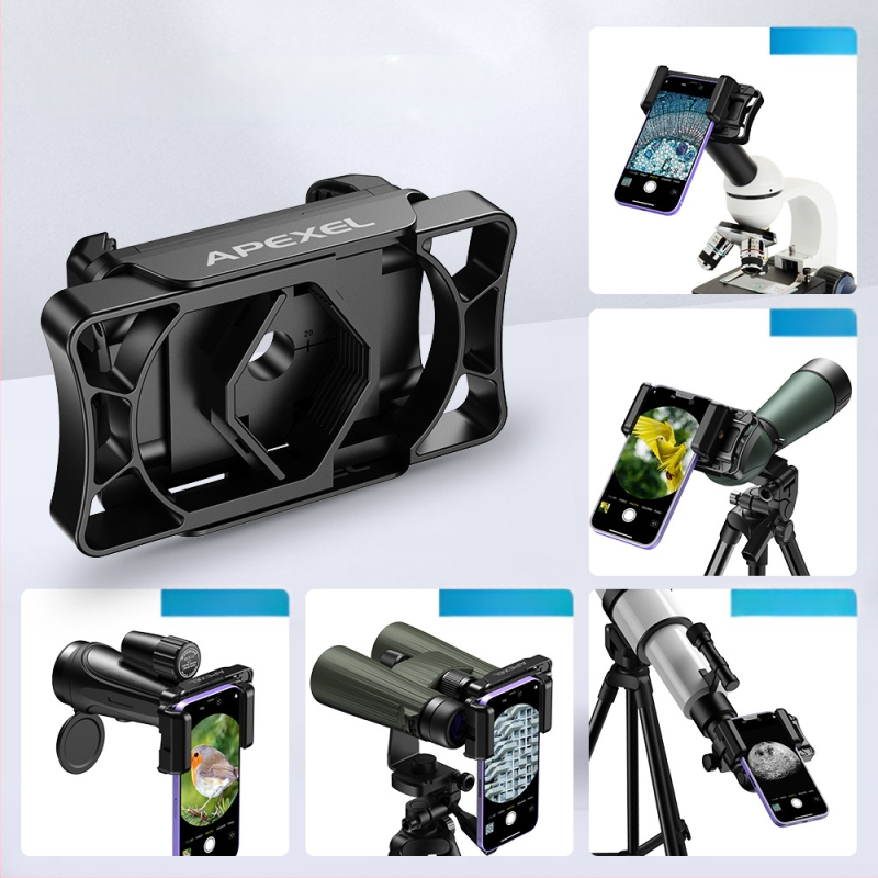 APL-F002 Monokuliarinis telefono laikiklis su mikroskopo okularo adapteriu, daugiafunkcinis metalinis klipsas