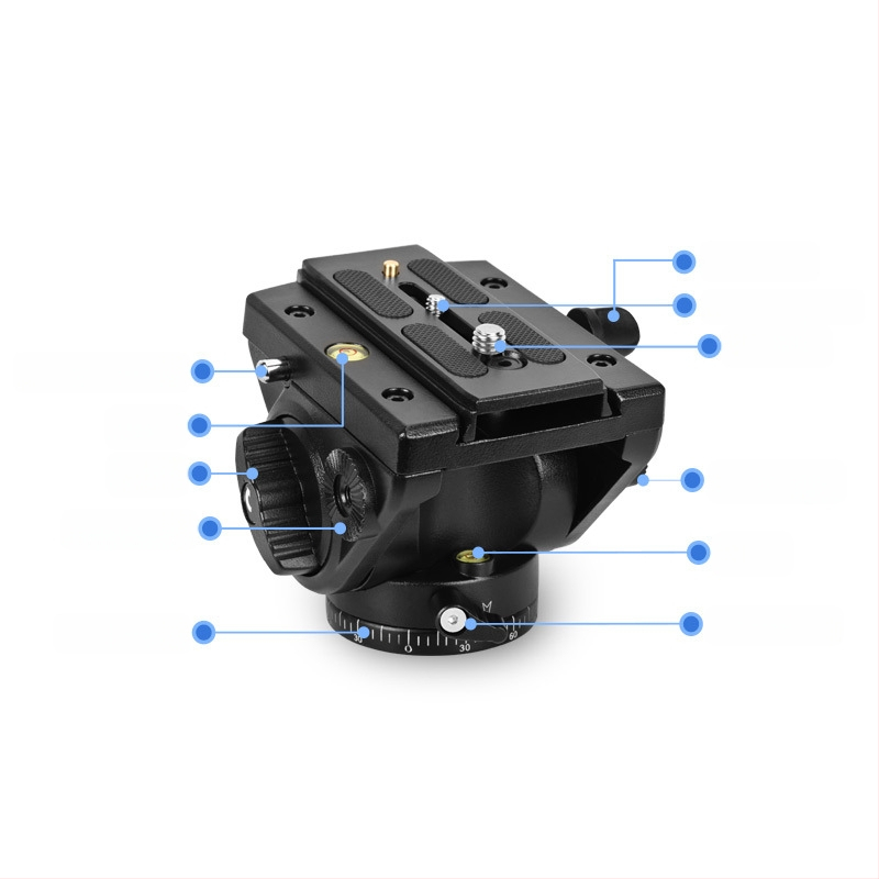 DSLR hidraulikus gimbal tripod Q90 madárfotózás és telefotózás számára, kamera fogantyúval 3/8-1/4 csatlakozás • alumínium ötvözet • 360° vízszintes forgás • 90° függőleges forgás • tömeg 0,99 kg