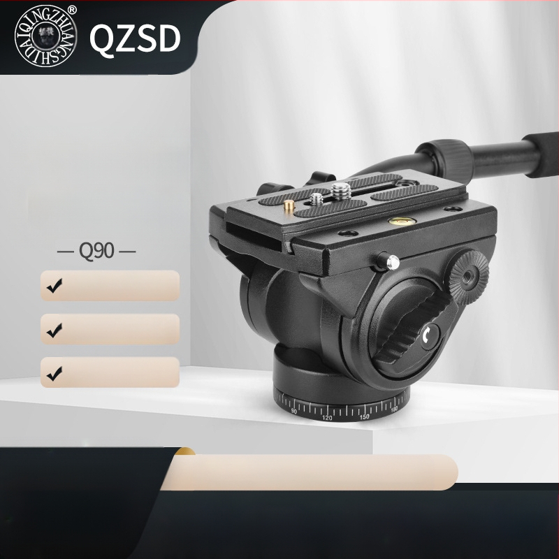 DSLR hidraulikus gimbal tripod Q90 madárfotózás és telefotózás számára, kamera fogantyúval 3/8-1/4 csatlakozás • alumínium ötvözet • 360° vízszintes forgás • 90° függőleges forgás • tömeg 0,99 kg