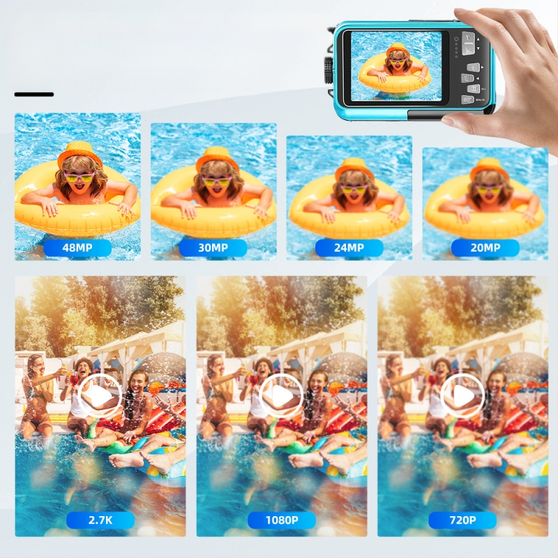 WP06 Cameră foto subacvatică digitală, 48MP, ecran LCD dual (1.8/2.7 inch), corp ABS, stocare pe card TF, baterie 3 ore