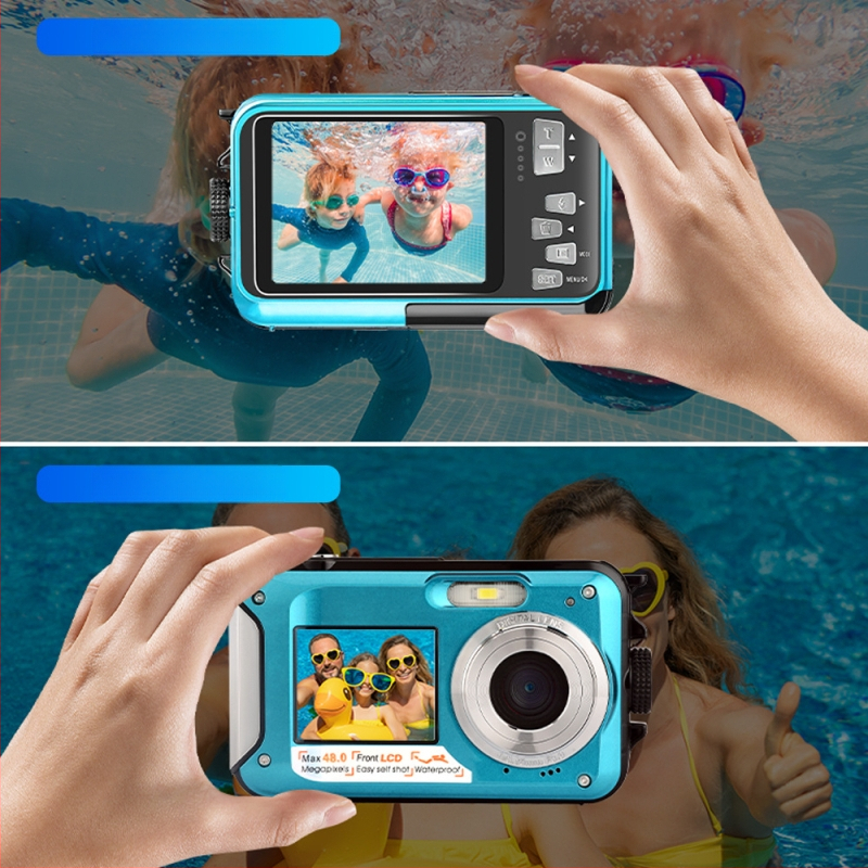 WP06 Cameră foto subacvatică digitală, 48MP, ecran LCD dual (1.8/2.7 inch), corp ABS, stocare pe card TF, baterie 3 ore