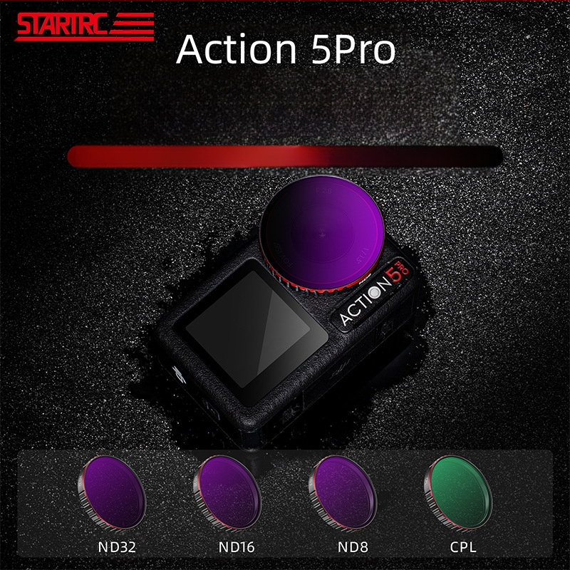 SET FILTRI STARTRC pentru DJI Action5 Pro: Filtru impermeabil, Polarizator CPL și Filtru ND — Cadru din aliaj de aluminiu + sticlă