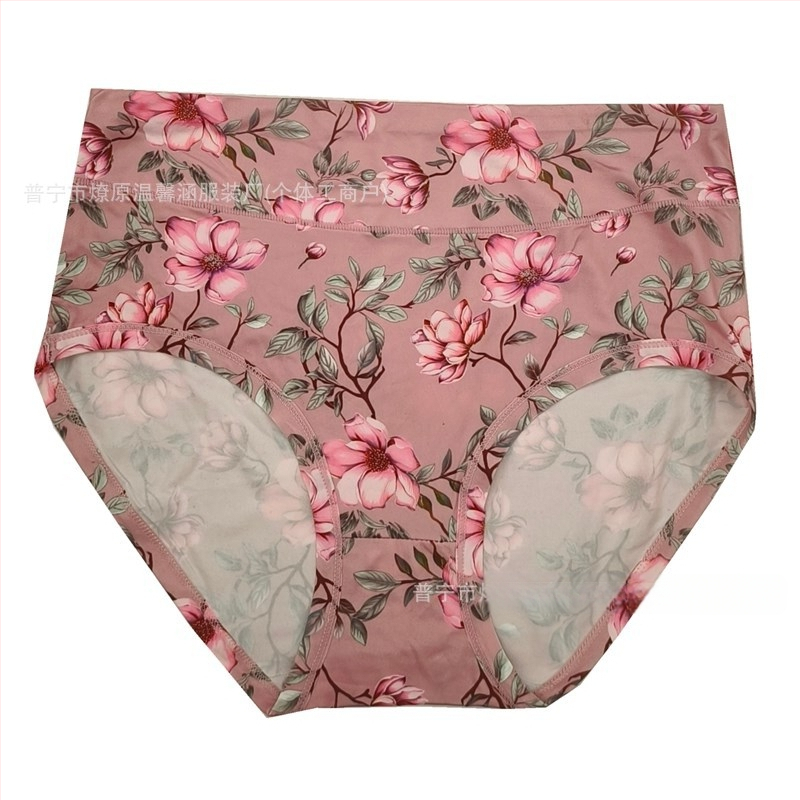 Plus dydžio moteriškos kelnaitės su gėlių raštu, Milk Silk audinys, aukštas liemuo, sėdmenų pakėlimo efektas, kvėpuojančios, greitai džiūsta