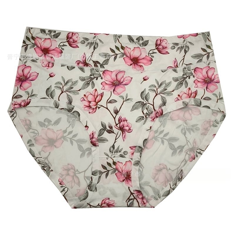 Plus dydžio moteriškos kelnaitės su gėlių raštu, Milk Silk audinys, aukštas liemuo, sėdmenų pakėlimo efektas, kvėpuojančios, greitai džiūsta