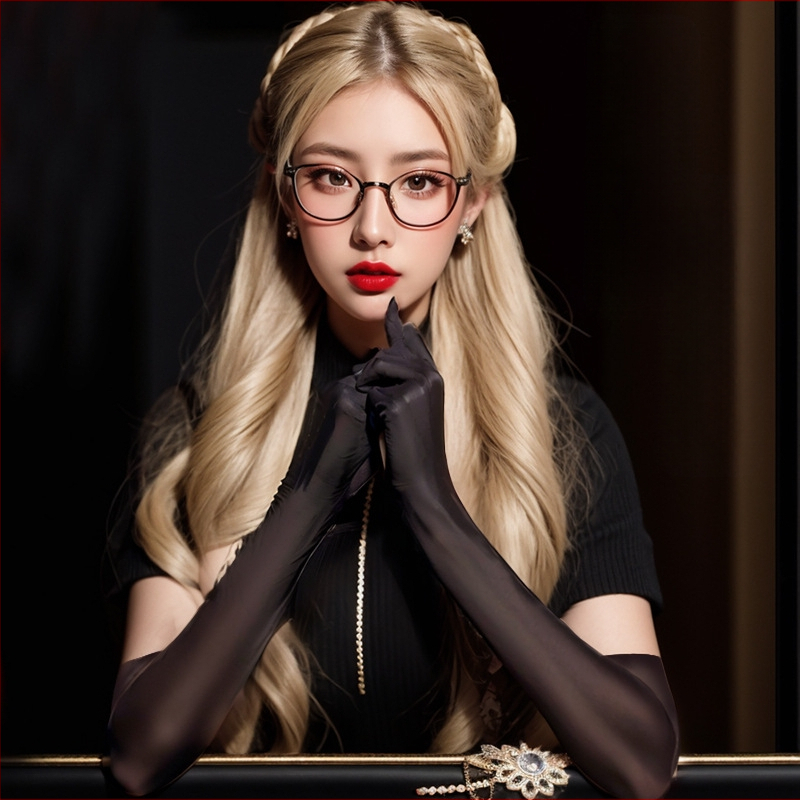 Найлонови ръкавици за пръсти, прозрачен декоративен аксесоар, монохромен дизайн, за жени, през всички сезони