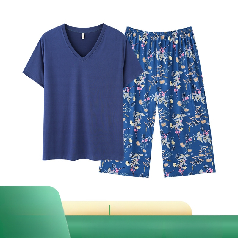 Sieviešu vasaras pidžāmu komplekts, īsām piedurknēm top, cropped bikses, poliesters, V-kakla, viegls audums 121–140 g/m2