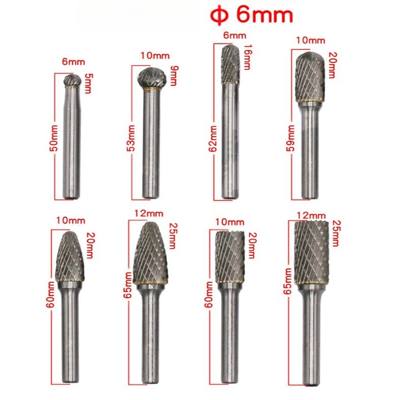 HP комплект глави за шлифоване от волфрамова стомана (8 бр.) 60 мм въртящи се глави, 8 типа глави, двойни зъби