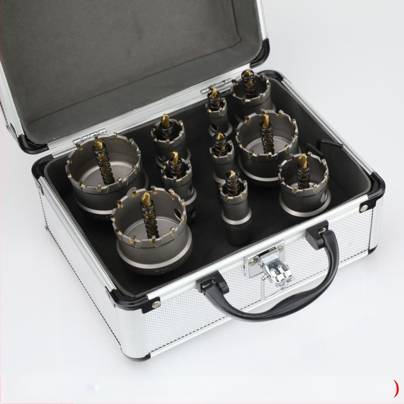 13-частен комплект TCT карбидни пробивни инструменти в алуминиева кутия, пробивник от неръждаема стомана и разширител от алуминиева сплав