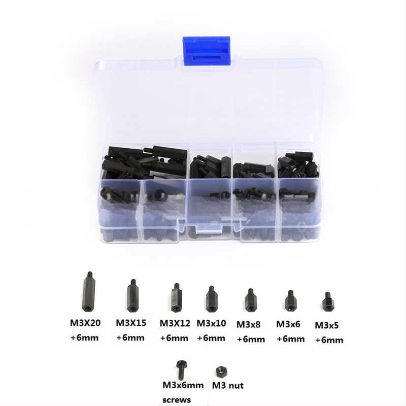 M3 нейлонови винтове и гайки, комплект с изолиращи колони, опакован в кутия