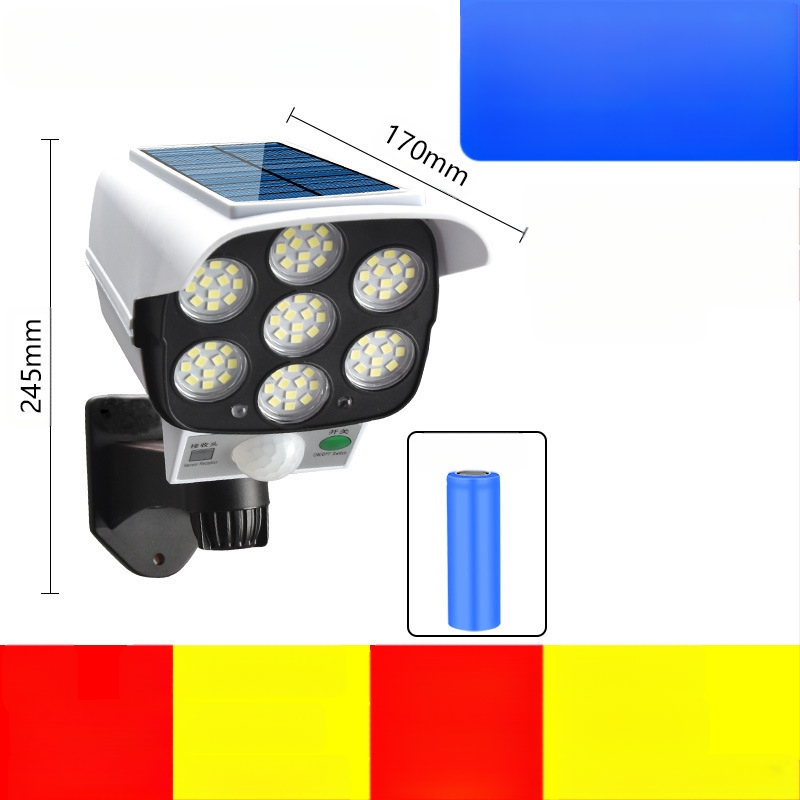 Слънчево захранвана LED стенна лампа за външно осветление със сензор за движение и имитационна камера за сигурност, IP65, 5W.