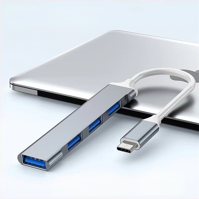 USB-C 4-port USB 3.0 hubas nešiojamojo kompiuterio dokavimo stotis, aliuminio korpusas, be išorinio maitinimo