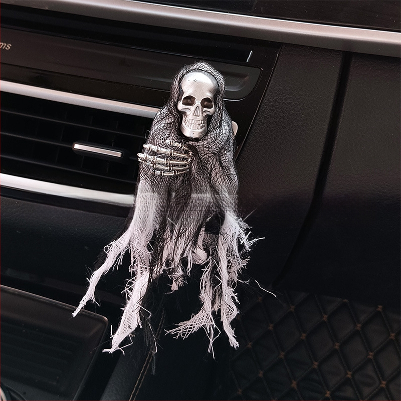 Автомобилна таблетка ароматизатор със мотив череп и Хелоуин, клип за въздуховод, флорален аромат, съдържание под 5 ml, време на изпароване 1-15 дни