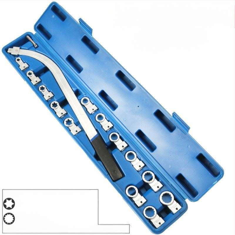 Ленточен ключ, 15-части комплект със сменяеми глави, хромирана повърхност, хром-ванадиева стомана, тегло 1.7