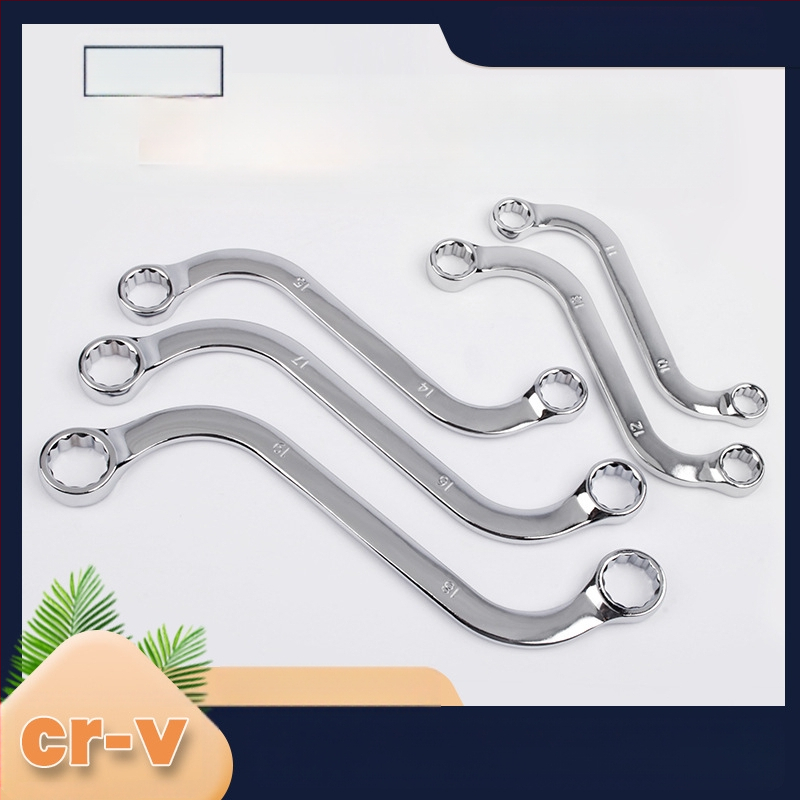 Musen Hall 5-частен комплект Plum wrench с S-образна двойна глава, U- и C-образни плочи, извити дръжки, двупосочен шестограмен ключ; материал: хром-ванадиева стомана, повърхност: полирано хромиране