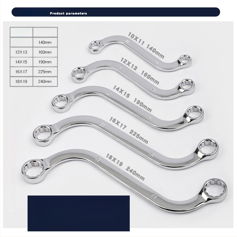 Musen Hall 5-частен комплект Plum wrench с S-образна двойна глава, U- и C-образни плочи, извити дръжки, двупосочен шестограмен ключ; материал: хром-ванадиева стомана, повърхност: полирано хромиране