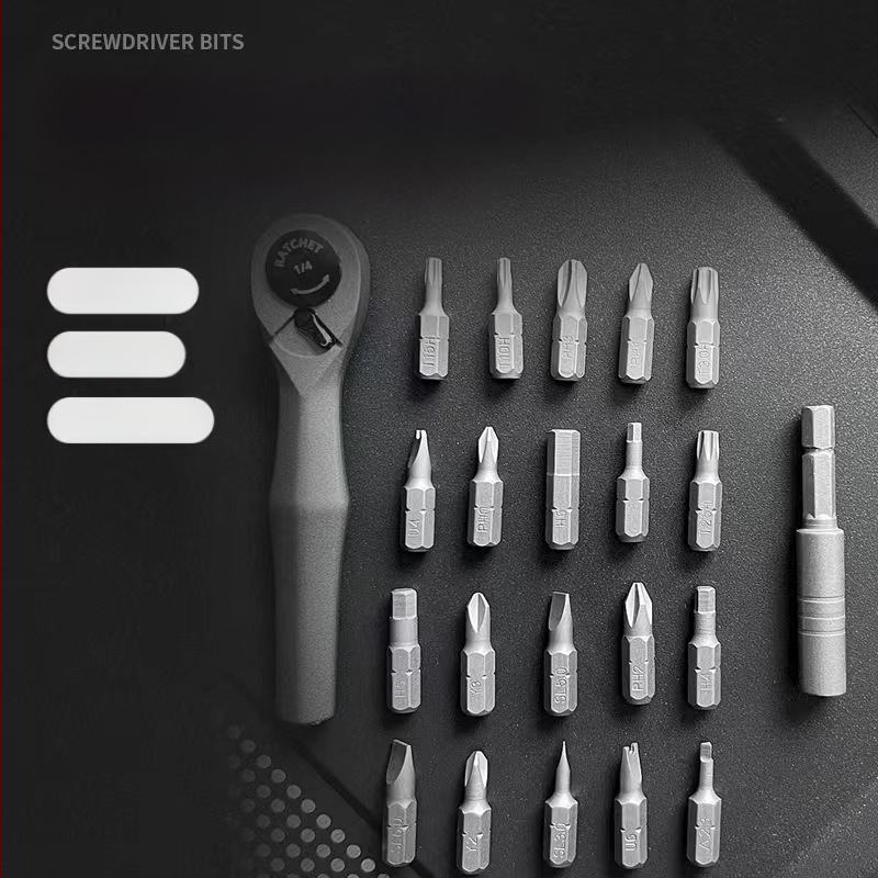 22-in-1 atsuktuvų rinkinys su ratuku ir magnetinėmis CR-V plieno bitėmis, 260 g