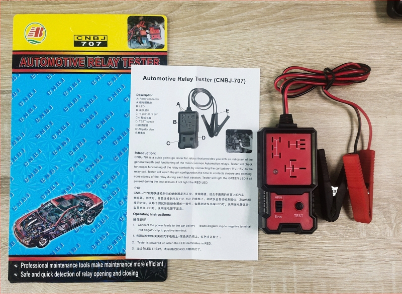 CNBJ-707 auto tester releja za 4-pin/5-pin rele, 11–15V, −20°C do 80°C