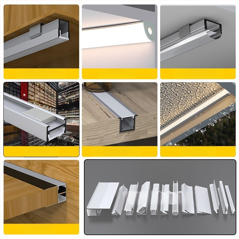 LED-szalag U-alakú kialakítás, nyitott szereléshez, merev fénycső tok, modell L054, anyag alumíniumötvözet + műanyag lámpaernyő, oxidált felület, beltéri világításhoz