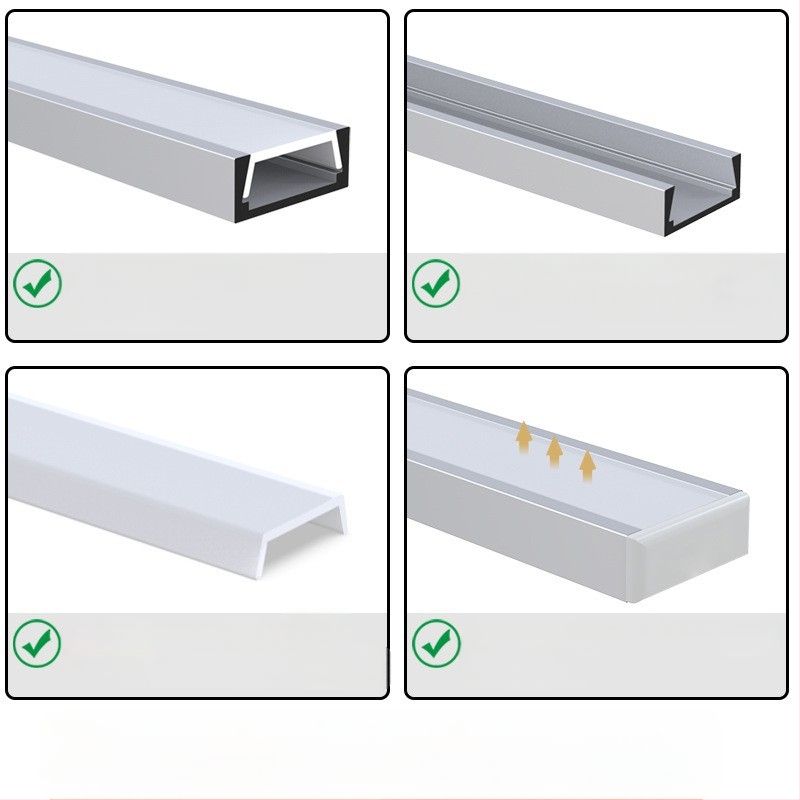 LED-szalag U-alakú kialakítás, nyitott szereléshez, merev fénycső tok, modell L054, anyag alumíniumötvözet + műanyag lámpaernyő, oxidált felület, beltéri világításhoz