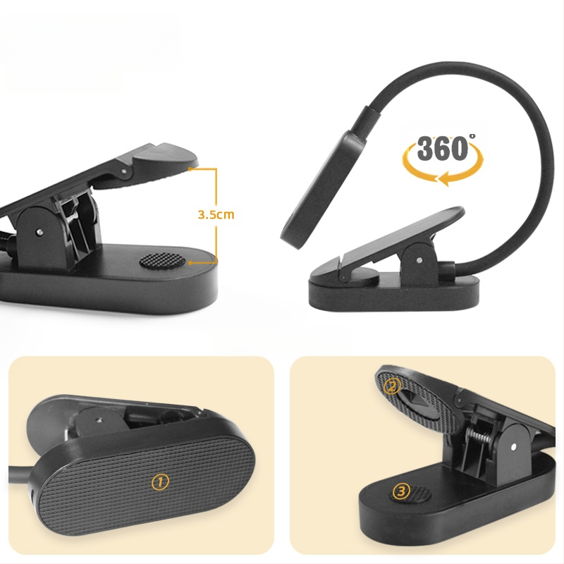 LED lemputė su klipu skaityti USB, nešiojama stalinė lempa akių apsaugai, modelis 8036, plastikinis gaubtas, mygtukinis jungiklis, įtampa ≤36V