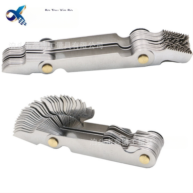 Jinggong калибър за резби, 58-елементен комплект, 60° резбов ъгъл, британски и американски стандарт, обхват 0.25–6, неръждаема стомана