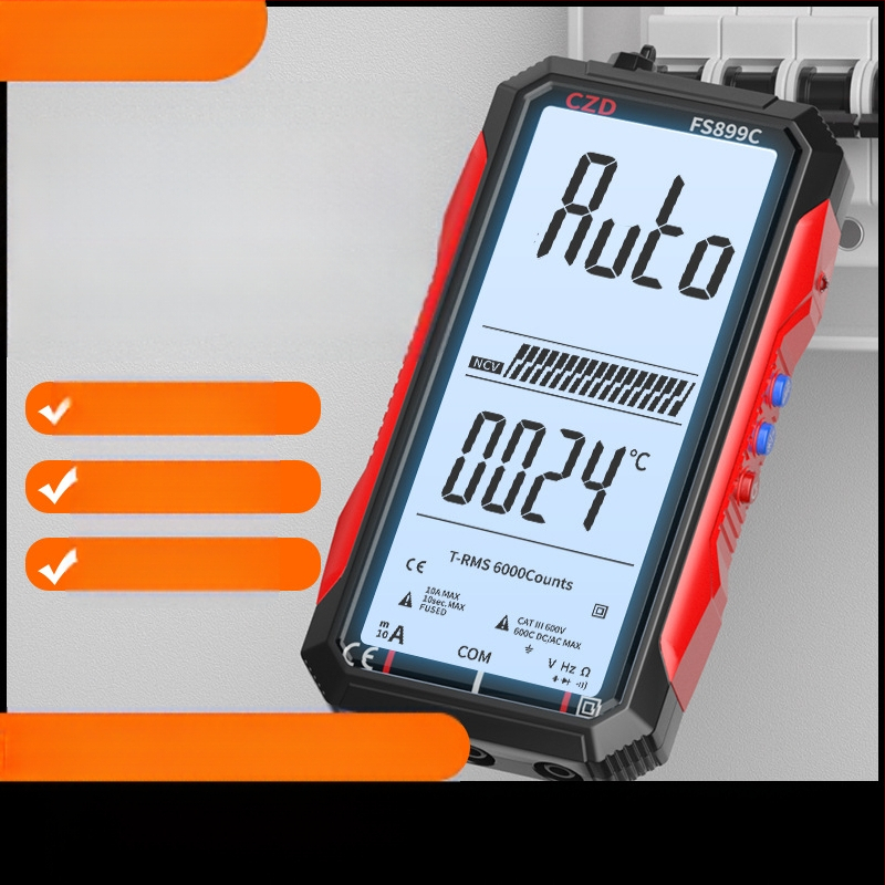 Skaitmeninis multimetras CZD-FS899C su pilnu ekranu, automatinis diapazonas, USB įkrovimas