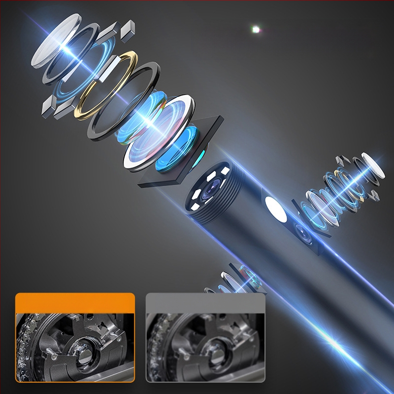 Pārvadājamais rūpnieciskais endoskops ar ekrānu klimatizācijas cauruļu pārbaudei — zondes diametrs 8 mm, darba garums 1000 mm, skatīšanās leņķis 178°, LED apgaismojums, 200w pikseļi