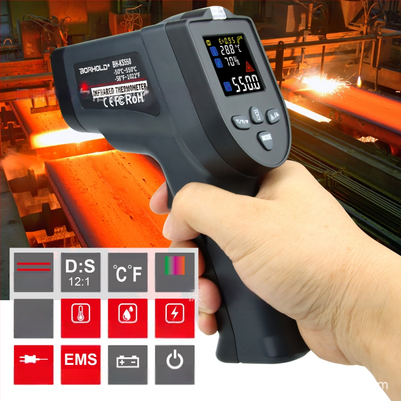 Υπέρυθρο θερμόμετρο με θερμοζεύγος τύπου Κ, φορητό, LCD οθόνη, μπαταρία 9V, χρόνος απόκρισης 500 ms