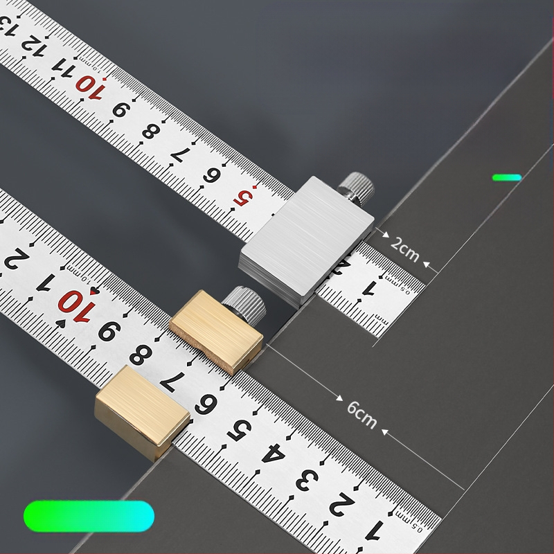 Стоманено правило с позиционен блок за дървообработване – Bunter, 300 мм, локатор за маркиране