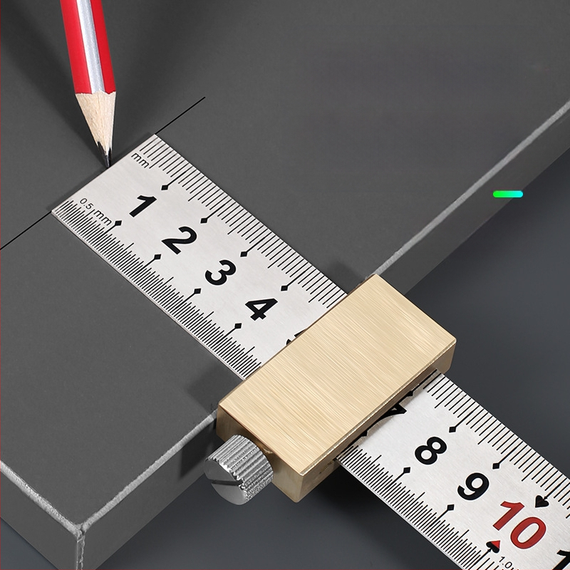 Стоманено правило с позиционен блок за дървообработване – Bunter, 300 мм, локатор за маркиране