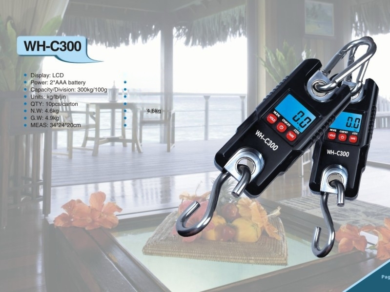 WH-C300 Nešiojamas skaitmeninis krašto svarstyklė su kabliu gyvuliams, 300 kg