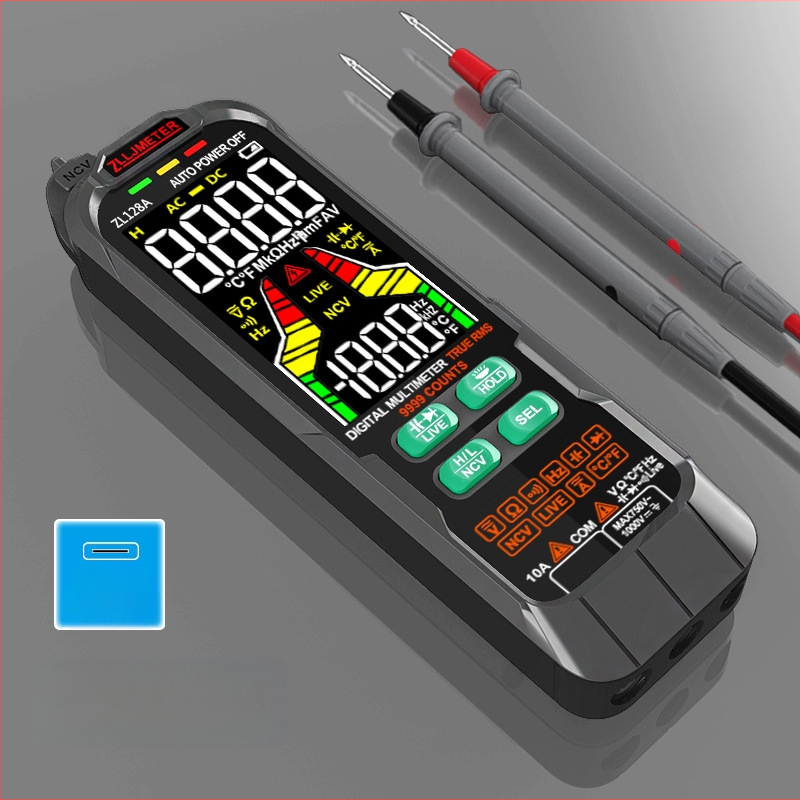 ZL126A/ZL128 Skaitmeninis multimetras su automatine skalė, CAT III 600V, DC/AC įtampos matavimas iki 1000V/750V, talpa iki 1 000 000 μF