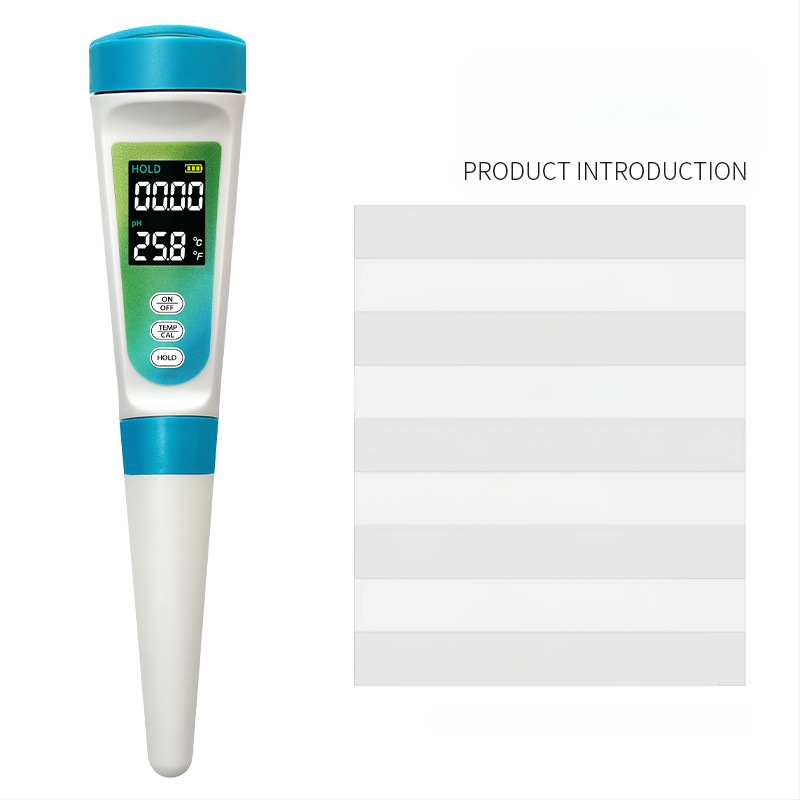 Nešiojamas pH matavimo priemonė su stiklinio elektrodo, skaitmeninis ekranas, 0–14 pH diapazonas, 0,01 pH tikslumas, temperatūros kompensacija 0–60 °C