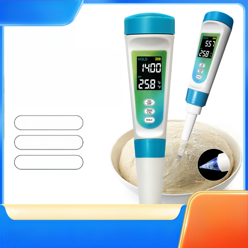 Nešiojamas pH matavimo priemonė su stiklinio elektrodo, skaitmeninis ekranas, 0–14 pH diapazonas, 0,01 pH tikslumas, temperatūros kompensacija 0–60 °C