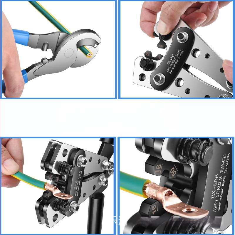 HX-50B Vielos krimavimo replės – specializuotas vamzdinių terminalų krimpavimas, laidai vario ir aliuminio, medžiaga: aukštos anglies plienas