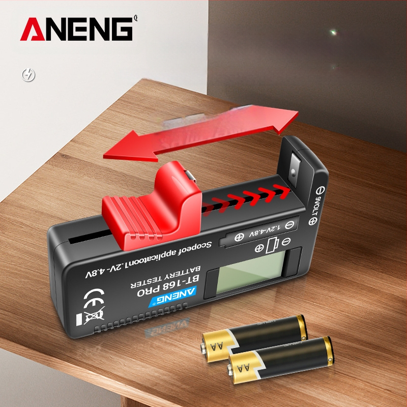 ANENG BT-168 PRO skaitmeninis baterijų testeris 18650 — įtampos diapazonas 1.2–4.8 V, vidinė varža 10, temperatūra 40