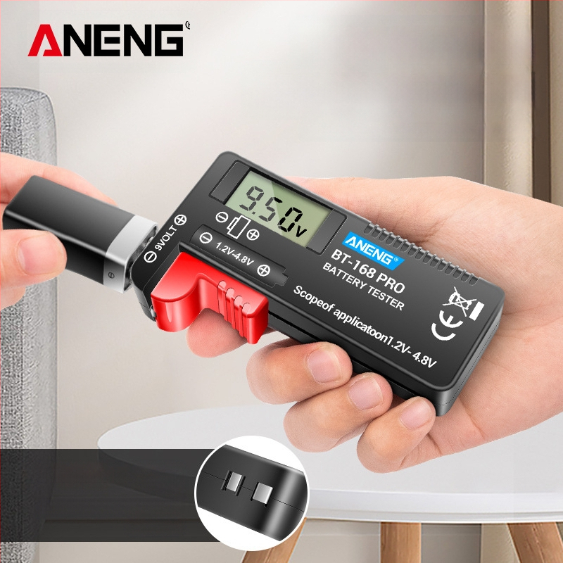 ANENG BT-168 PRO skaitmeninis baterijų testeris 18650 — įtampos diapazonas 1.2–4.8 V, vidinė varža 10, temperatūra 40