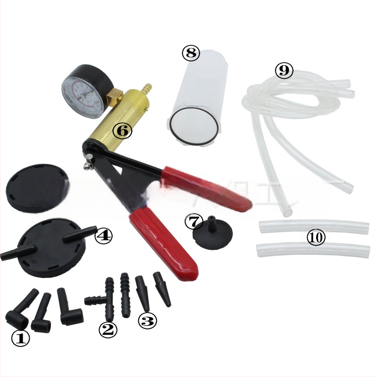 Ръчна вакуум помпа за смяна на спирачна течност, модел YB-112, диапазон 0–30 inHg (0–760 mmHg), точност: прецизност, тегло 0,9 кг.