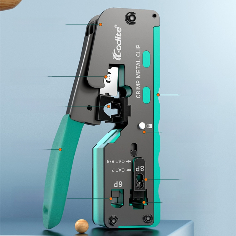 Daugiaprofesinis vielos krimpavimo įrankis kristalinėms galvoms – profesionalus lygis, aukštos anglies plienas, kelios krimpavimo galimybės, CODITE/VODIT