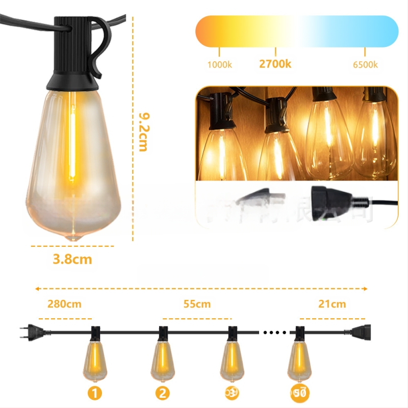 G40 Gaismas virkne – Āra izmantošanai (1W, 220V, IP65, pogu/attālināta vadība)