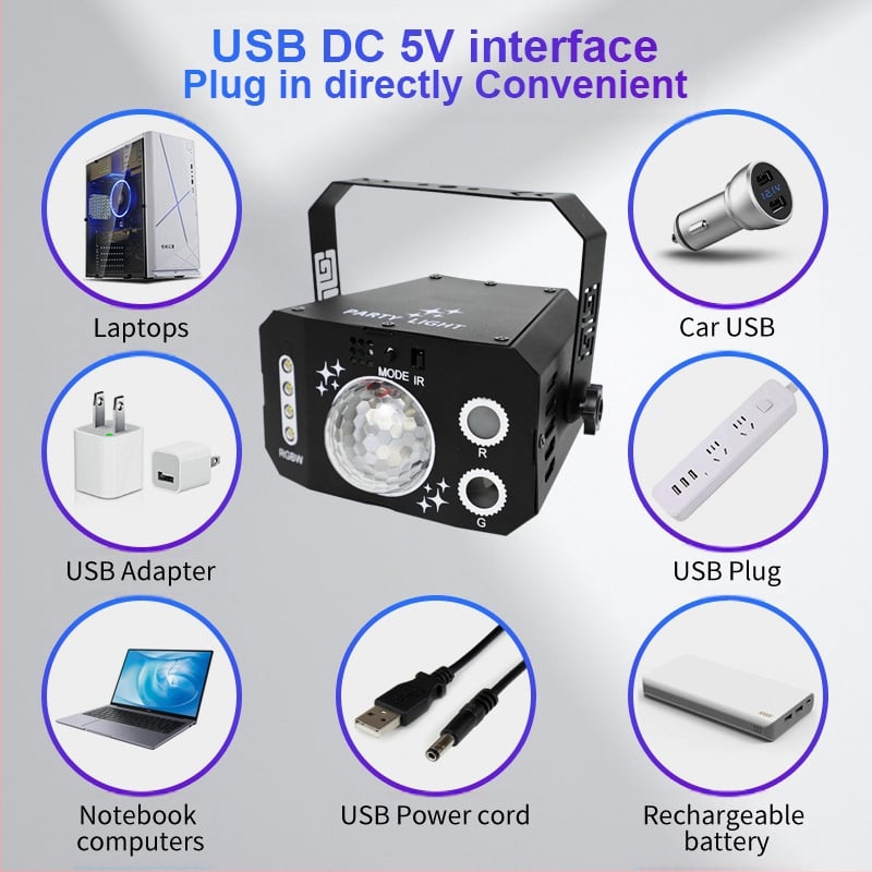 Мини лазерна светлина за сцена с LED и лазер, модел Y431, IP20, 5V, за вътрешна употреба