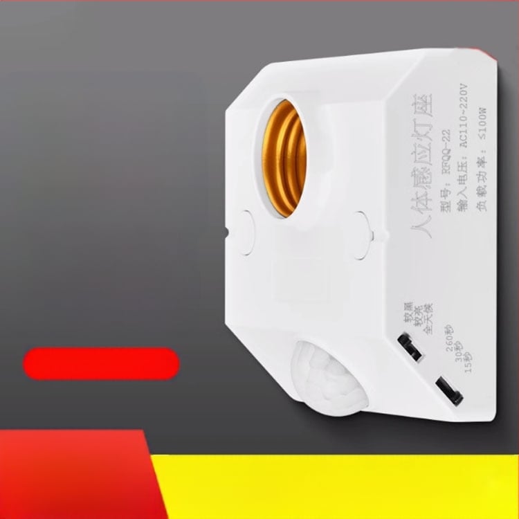 E27 lempos laikiklis su žmogaus kūno jutikliu ir šviesos jutikliu; išjungimo vėlavimas 10–300 s; skirtas koridoriams, garažoms, laiptams; įtampa 100–277 V AC