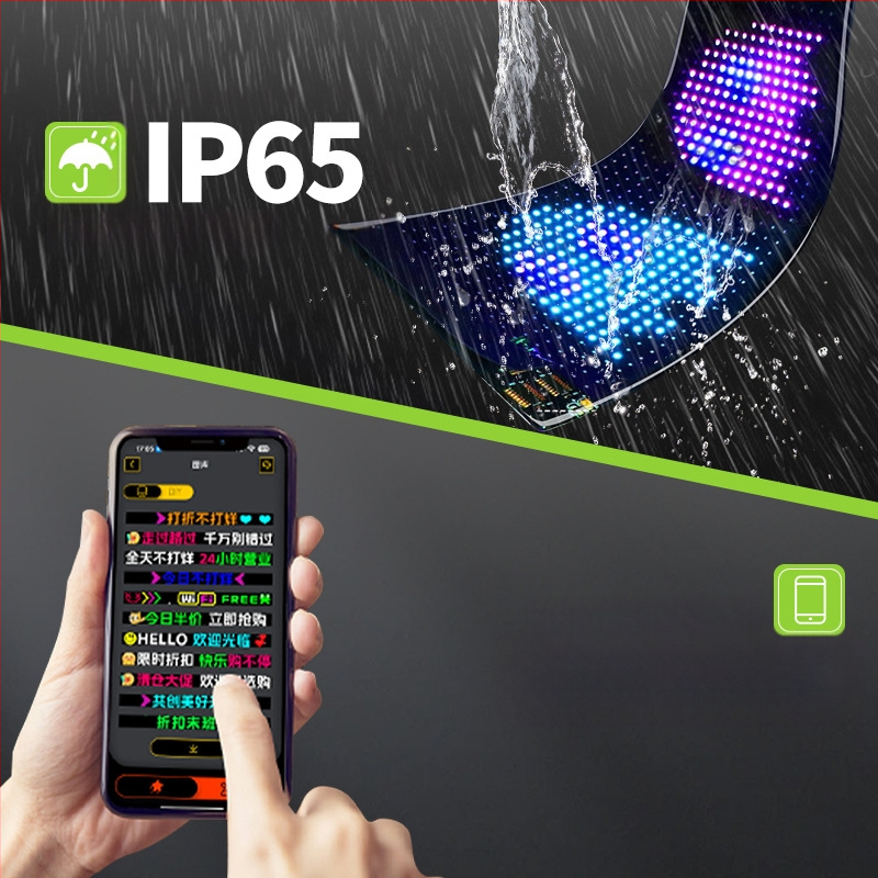 USB automobilių minkštas ekranas – lankstus reklamos ekranas, PU+FPCB, 10W, 5V/2A, Bluetooth programos valdymas, pilnos spalvos ekranas