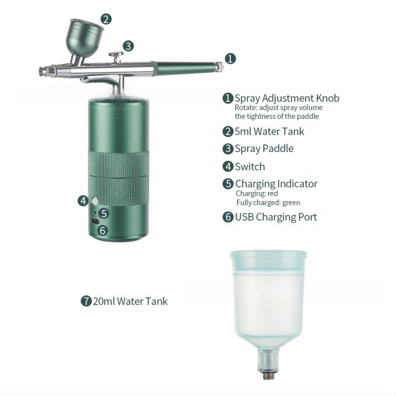 Foreverlily Nano veido odos drėkinimo purkštuvą — rankinis deguonies injektorius, šaltas purškimas, miglos laikas iki 10 s, 1 greitis, metalinė danga