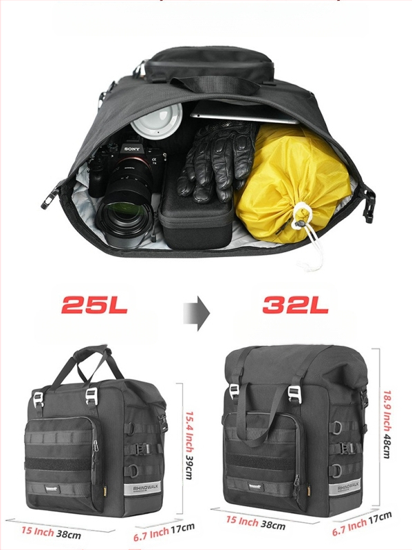 Rhinowalk 25L greito išėmimo motociklo šoninė dėžė su palaikymo plokšte (MTR2050), poliesteris