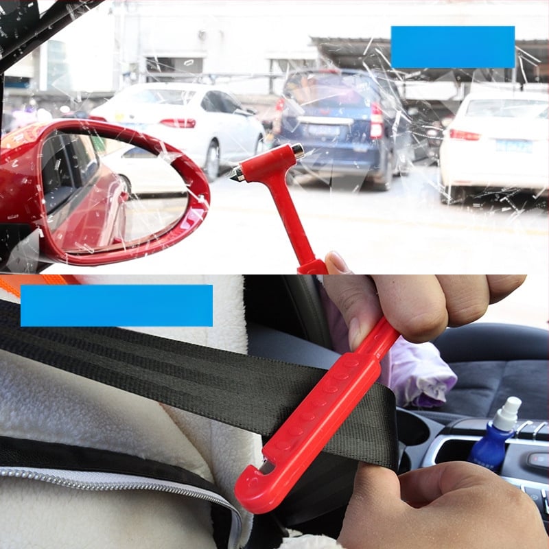 Automobilio lango saugos kūjis, dviejų funkcijų dizainas su konuso formos galvute, metalas ir plastikas, svoris 100 g