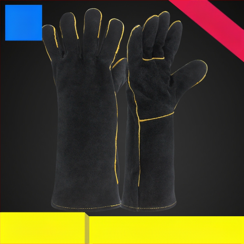 Karvių odos suvirinimo pirštinės - dviejų sluoksnių oda, megztas įdėklas, Aukštos temperatūros atsparumas, Pjovimo apsauga, Skirtos elektros suvirinimui