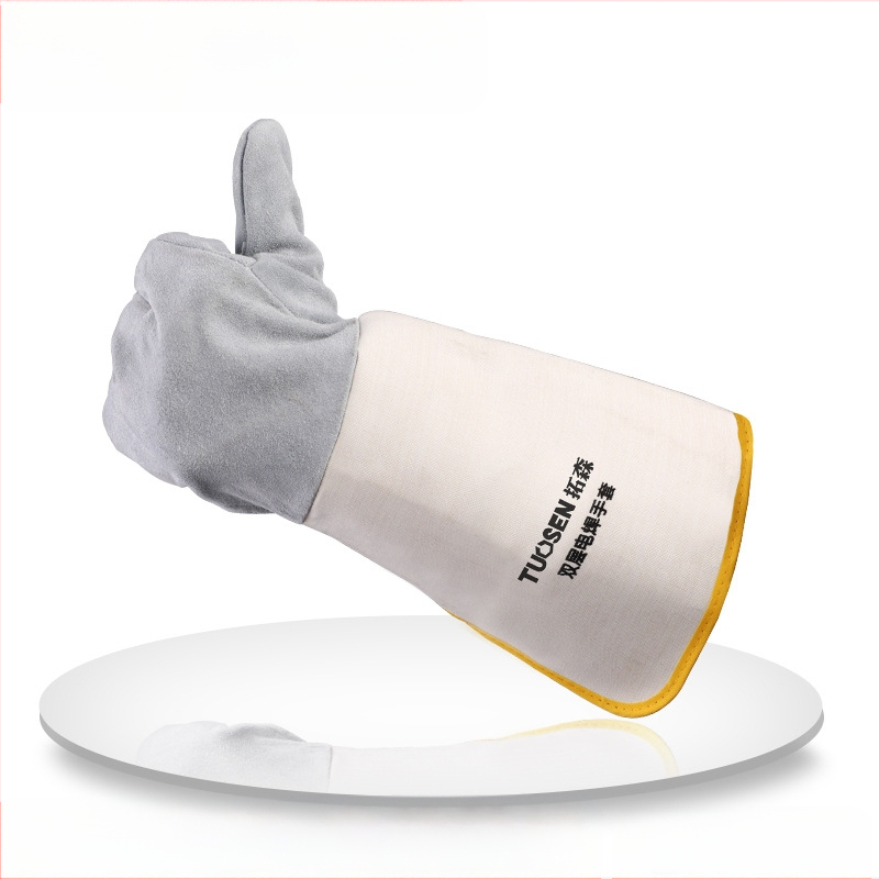 Suvirinimo pirštinės iš karvių odos, dviejų sluoksnių, pilnos odos, skirtos pjovimui ir suvirinimui, svoris 160–260 g, kilmė Linyi