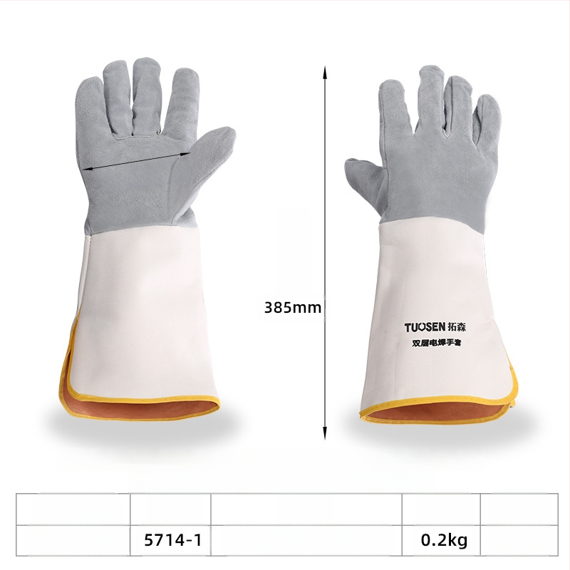 Suvirinimo pirštinės iš karvių odos, dviejų sluoksnių, pilnos odos, skirtos pjovimui ir suvirinimui, svoris 160–260 g, kilmė Linyi